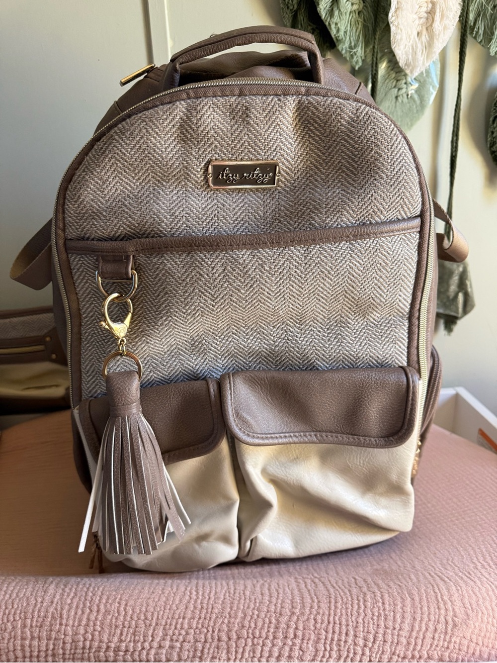 Taupe and Cream Women’s Backpack